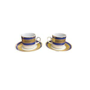 Tirschenreuth Porcelain Petite w/Gold Demitasse Cups Set Of 2 Bavaria Germany